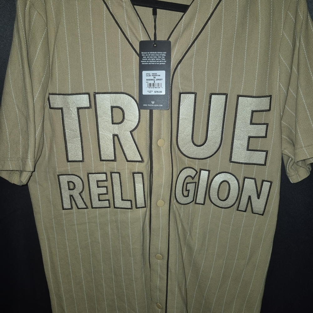 True Religion Men's Beige Pinstripe Jersey